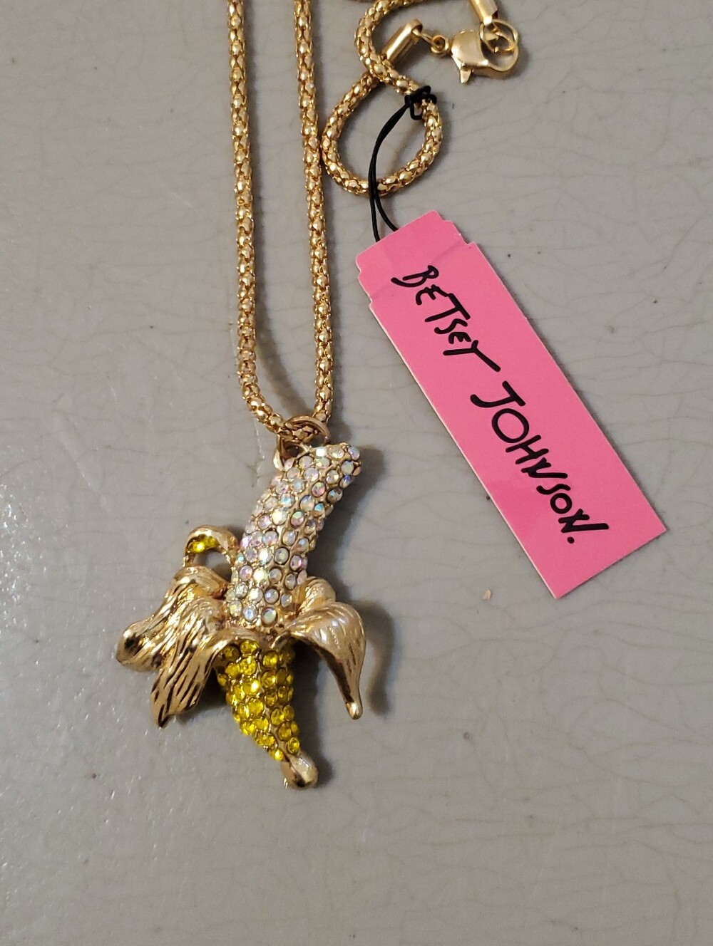 Betsey Johnson Crystal Peeled Banana Necklace